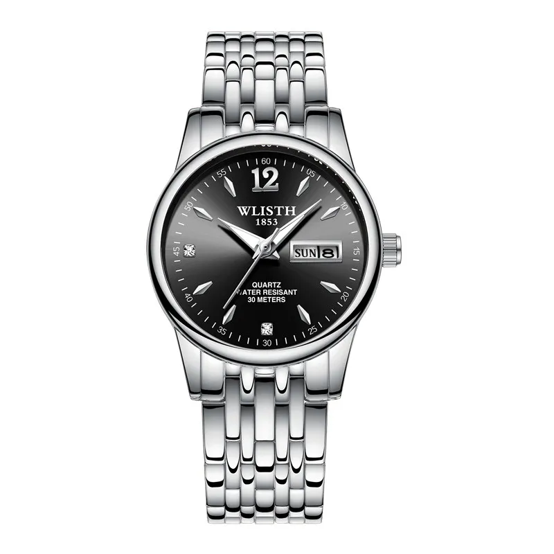 Women Silver Black Модные парные часы для мужчин и женщин, часы от ведущего бренда, Роскошные Кварцевые часы, женские часы, часы для влюбленных, наручные часы, reloj hombre mujer - Цвет: Women Silver Black