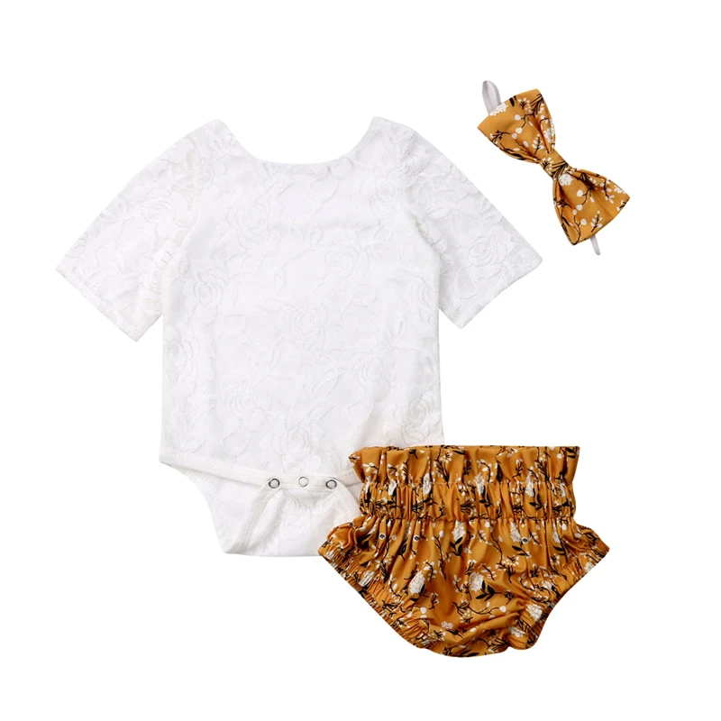 3 шт Одежда для маленьких девочек модный комплект с коротким рукавом кружевной
