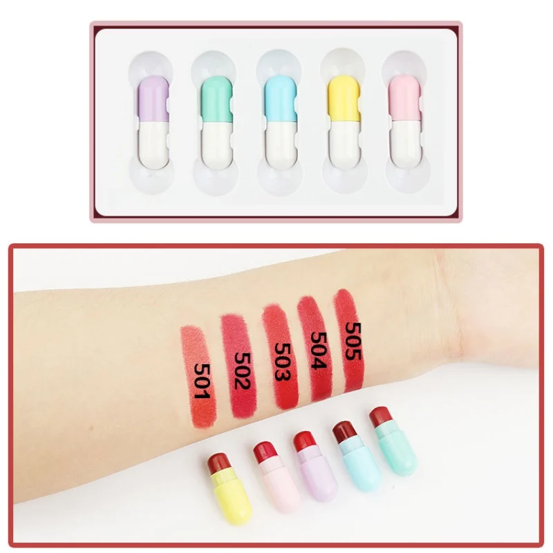 

Natural 5 Pcs Set Sexy Red Long Lasting Matte Lipstick Moisturizer Waterproof Makeup Lipstick Sexy Lip Stick Matt Small Size
