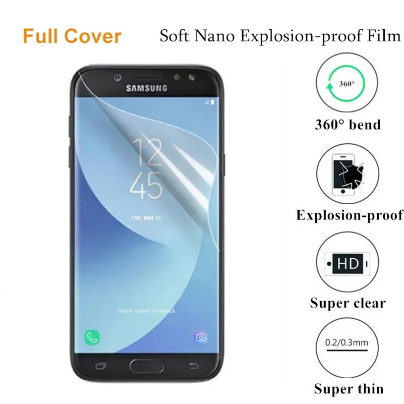 Фото 3D полное покрытие экрана Защитная пленка для Samsung Galaxy J5 2017 j530 J3 J330 J7 J730 TPU мягкая (не