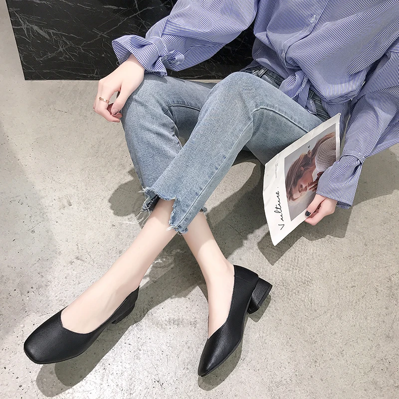 

2019 New Office shoes Women Pumps high heels Party Simple Square Toe Shallow high heels Woman Office leather shoes women