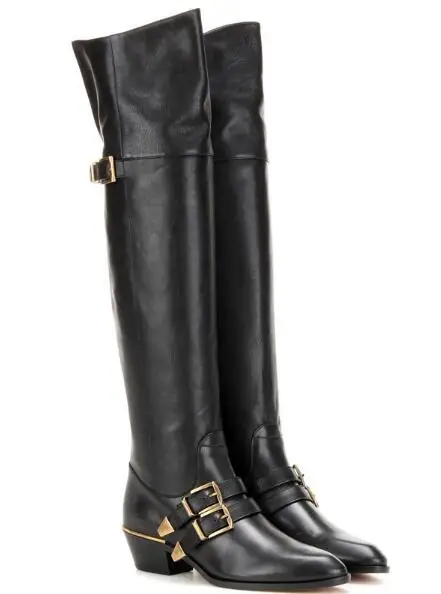 2017 г. хит продаж женские модные пикантные черные байкерские Сапоги выше колена на