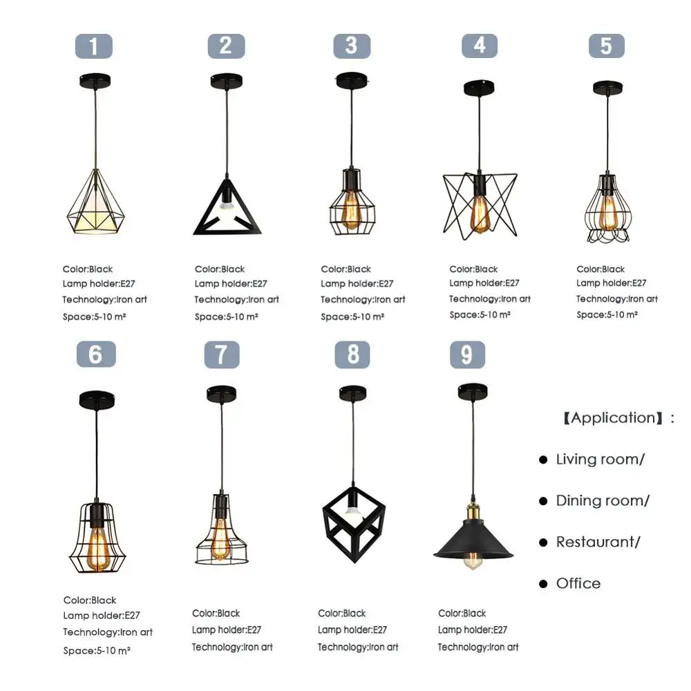Modern Pendant Light Black Iron Hanging Cage Vintage LED Lamp Bulb E27 Industrial Loft Retro Dining Room Restaurant Bar Counte | Лампы и