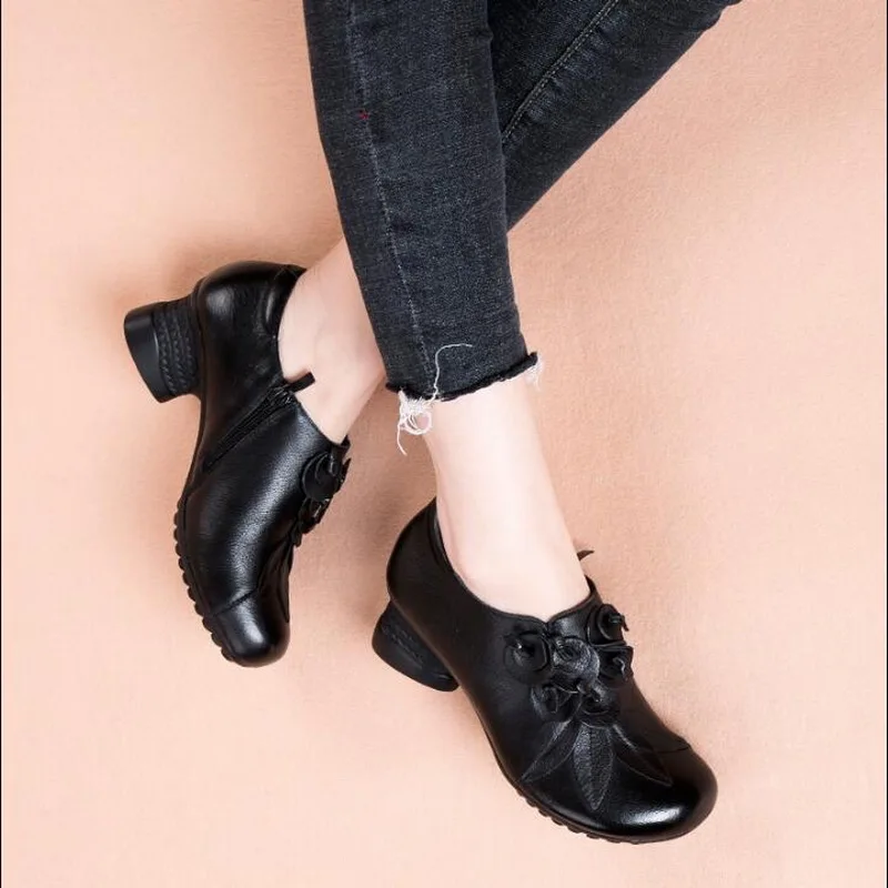2021 New Retro National Style Ankle Boots Genuine Leather Comfortable Single Shoes Cow Leather Casual Shoes