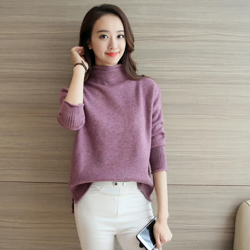 2019 Lcybhe Autumn and winter new style fairy jacket with half-high collar sweater open-forked knitted sweater-0970cphy | Женская одежда