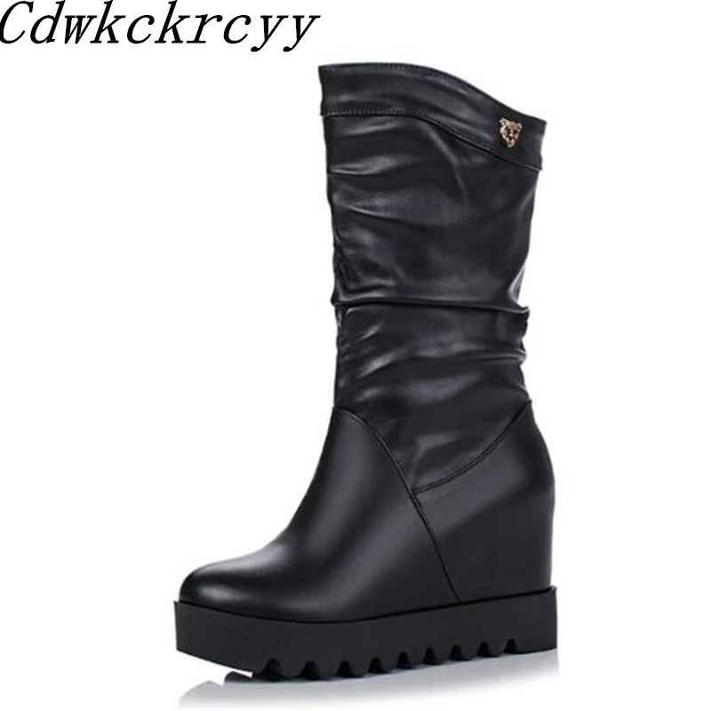 

Women Boots winter New style Internal increase Leisure time College style Boots High-heeled Sweet Middle tube Chivalry boots