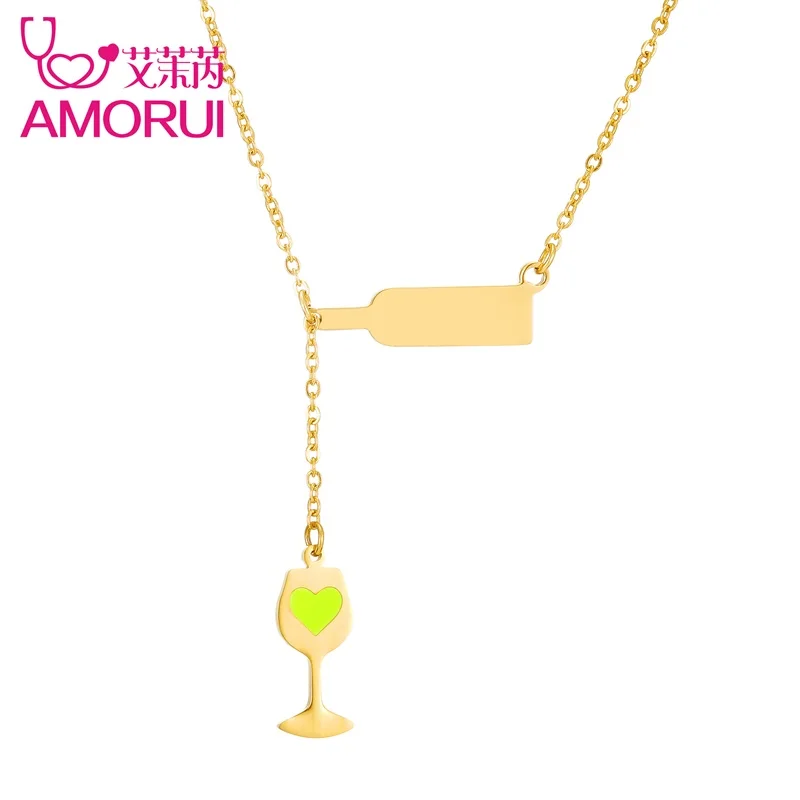 AMORUI модная Любовь стеклянная бутылка вина ожерелье подвеска из золота Серебро