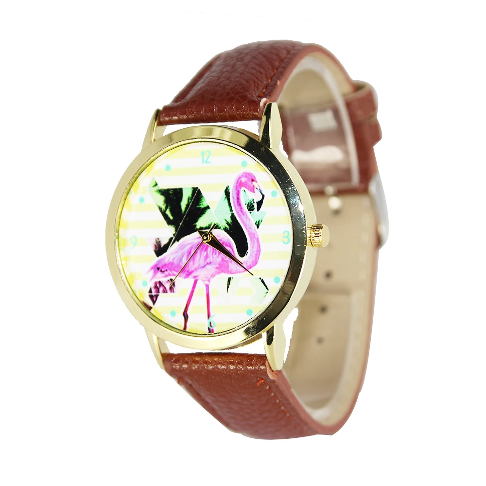 Women's watches pink ostrich watch student digital hour Digital leather strap ladies quartz Stainless steel dial | Наручные часы