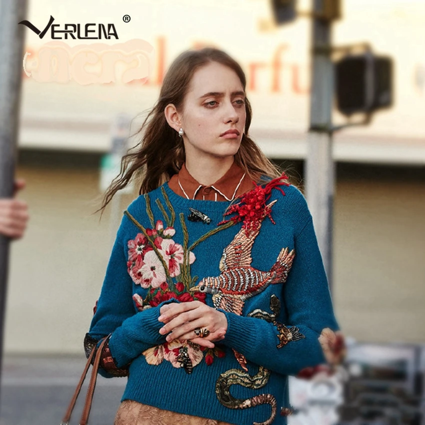 Verlena осень 2019 толстый теплый шерстяной зимний свитер для женщин Стразы животные