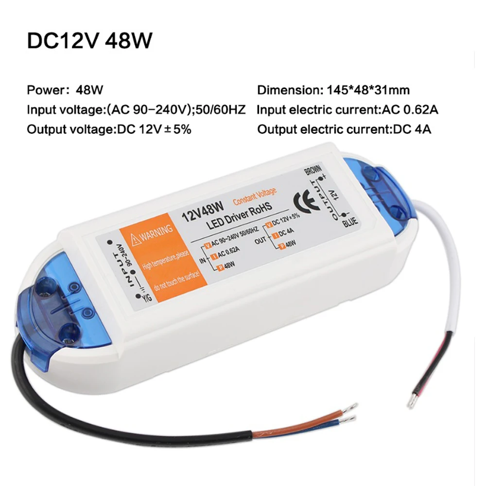 Светодиодный драйвер DC12V/18 Вт/20 Вт/48 Вт/72 Вт/100 Вт Трансформаторы освещения высокое