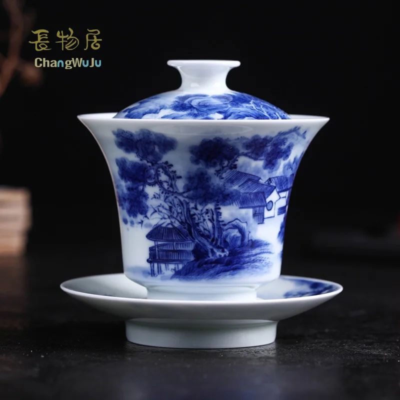 Чаши Changwuju в Цзиндэчжэнь серая желтая синяя и белая чайная чашка с крышкой