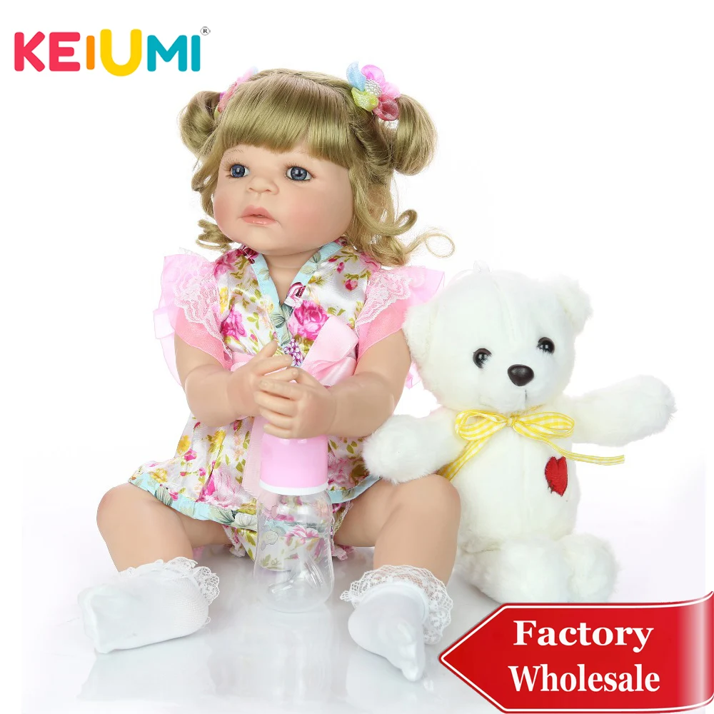 KEIUMI эксклюзивная Boneca Reborn 55 см полная силиконовая виниловая кукла золотые кудри