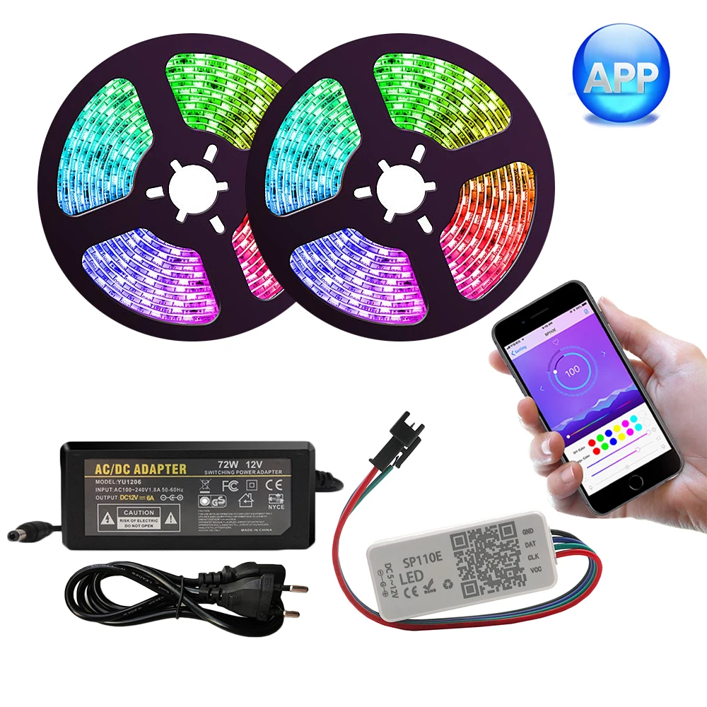Светодиодная ленсветильник sp110e с Bluetooth-контроллером 12 В WS2811 лента 5050 RGB