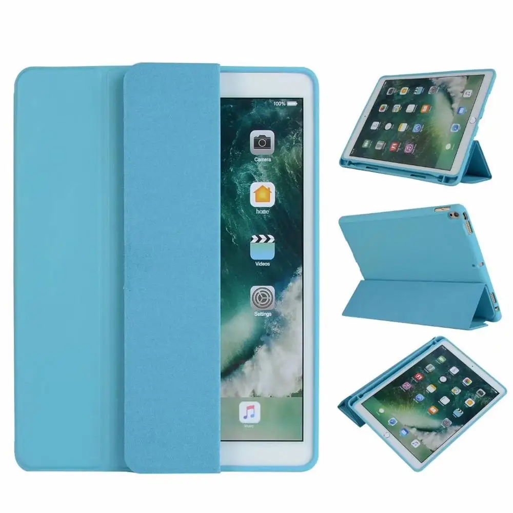 skyblue Чехол с держателем карандаша для Apple iPad Pro 10,5 планшета для iPad Air 10,5 силиконовый чехол из ТПУ кожаный чехол-книжка+ ручка - Цвет: skyblue