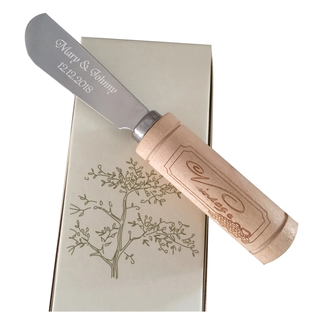 

100Pcs Personalized Wedding Party Favor And Gift For Guests,Customized Stainless Steel Butter Spreader Knife With Wooden Handle