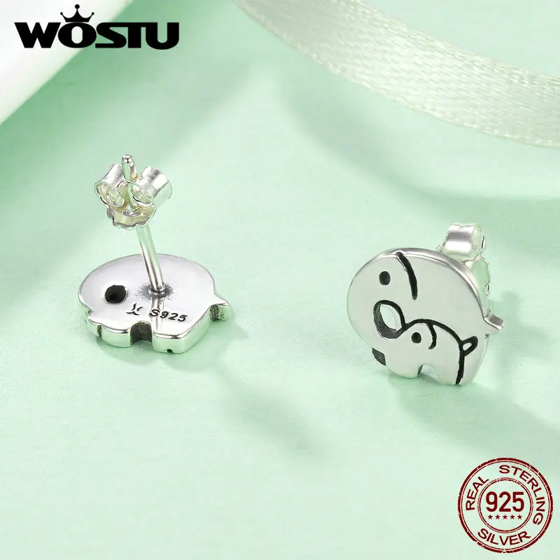 WOSTU подлинные 925 пробы серебряные серьги-гвоздики в виде слона для мамы и семьи для женщин, роскошные оригинальные ювелирные изделия Bijoux CQE182