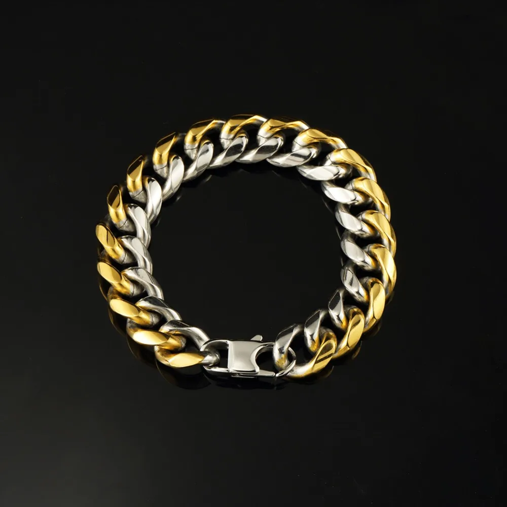 Мужской браслет в стиле хип-хоп Rock золотой цвет цепочка с кубинской цепочкой из