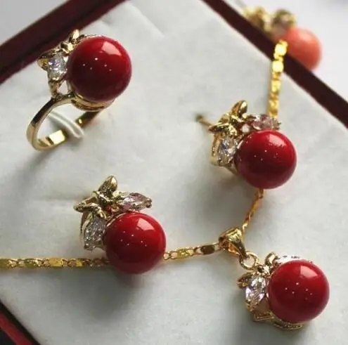 

Selling Jewelry>>> Design 10mm Red Shell Pearl Earring Ring Pendant & Stud Jewelry Set