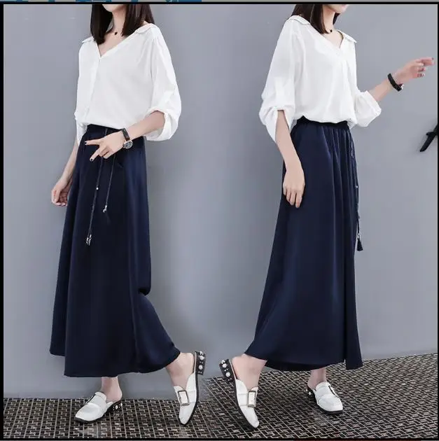 2018 летние новые свободные Высокая талия девять очков широкие штаны два комплекта