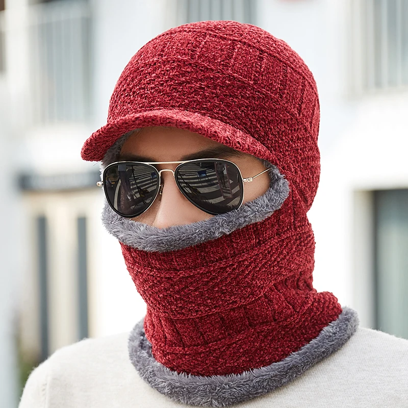 Головные уборы Skullies шапки бини зимняя вязаная шапка с Для мужчин шарф зимние
