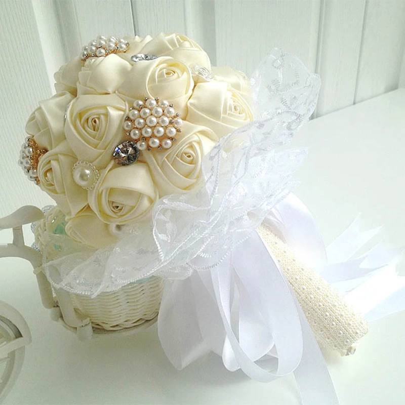 

Newest artificial cream wedding bouquet crystal bridesmaid bouquets for wedding