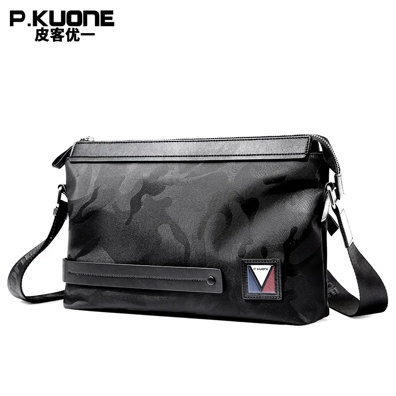 P. KUONE Марка Нейлон Мужчины Плеча Crossbody Сумка Мода Дизайн мужская Черный Мужской