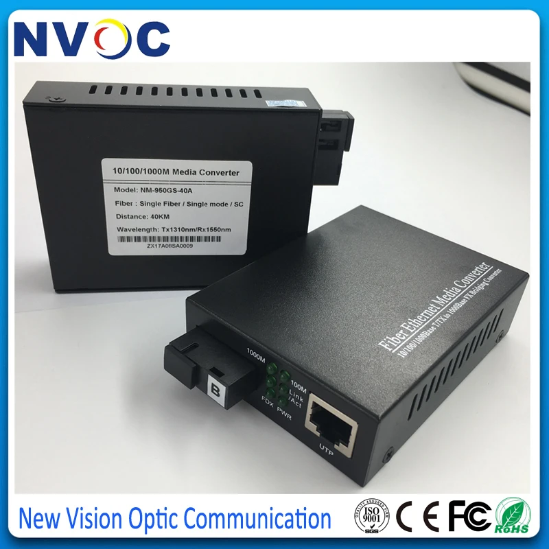 40KM Fiber Media Converter 10/100/1000M SM Single 1310TX/1550RX SC port and 1RJ45 External Power Supply Euro Charger | Мобильные