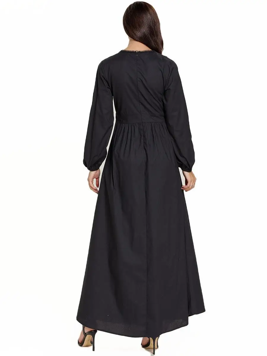 

Fashion Women Muslim Embrodiery Abaya Kaftan Jilbab Long Maxi Party Dress Dubai Robes Gown Vintage Ethnic Loose V-neck Dress New