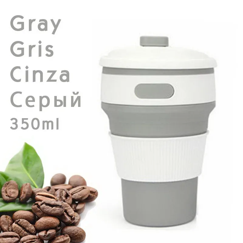gary 350ML 350ml collapsible coffee silicone cup with Lid folding water tea cup reusable travel Drinkware BPA free eco friendly make health - Цвет: gary 350ML