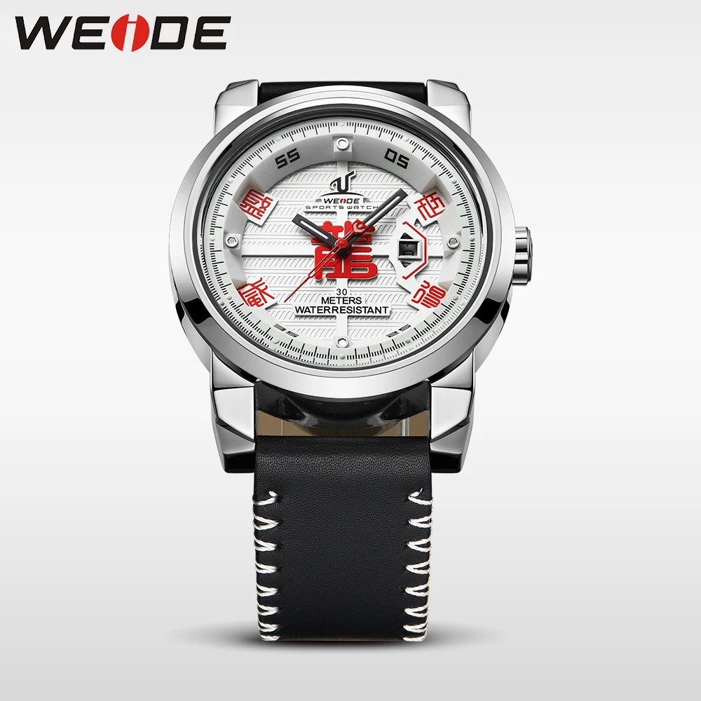WEIDE Брендовые Часы мужские 30 водонепроницаемые кварцевые Кожаный ремешок