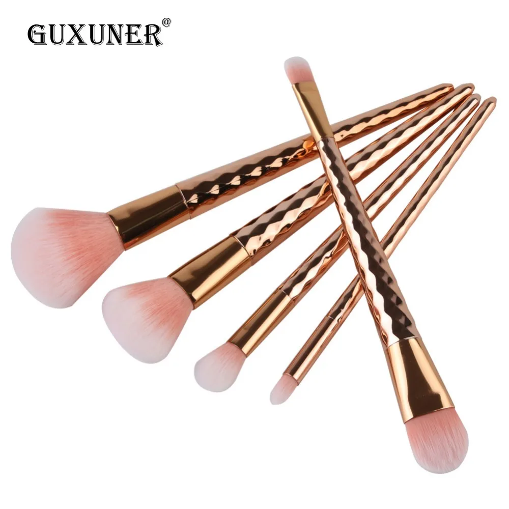 GUXUNER 5 шт. Diamond Rose Gold набор кистей для макияжа Фонд Румяна Тени Русалка Радуга Кисть