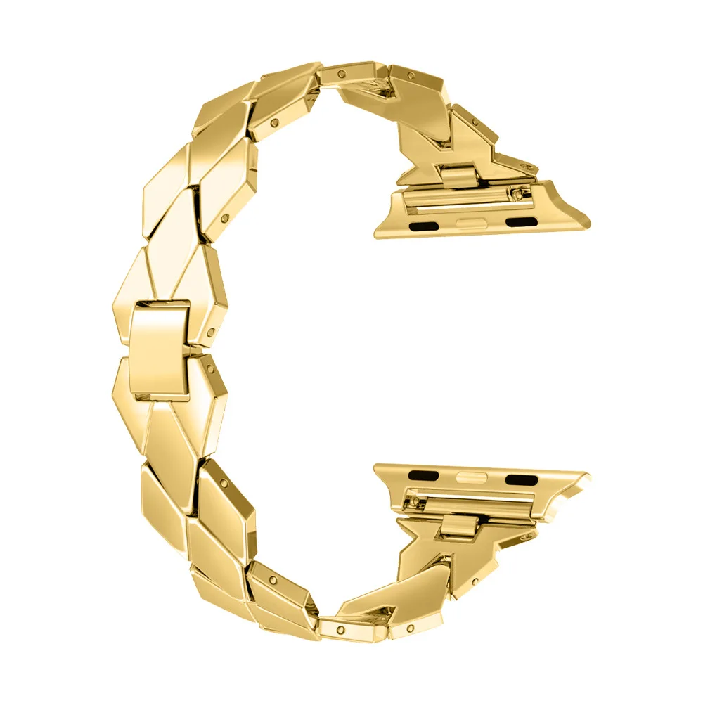 Gold WoseaFit рифленая нержавеющая сталь Ремешок с узором для Apple Watch 38 мм 40 мм 42 мм 44 мм ремешок для серии 2 3 4 ремешок стальной браслет - Цвет: Gold