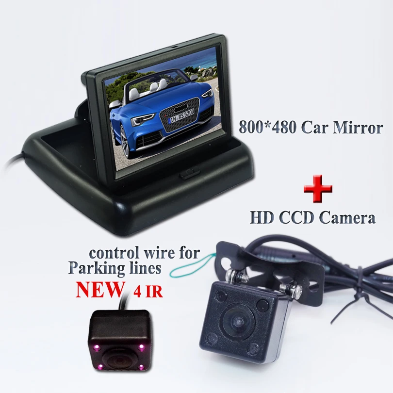 

Free Shipping, Auto Parking Monitors Waterproof 4 IR Night Vision Car Rear view Camera With 4.3 inch LCD Rearview Monitor