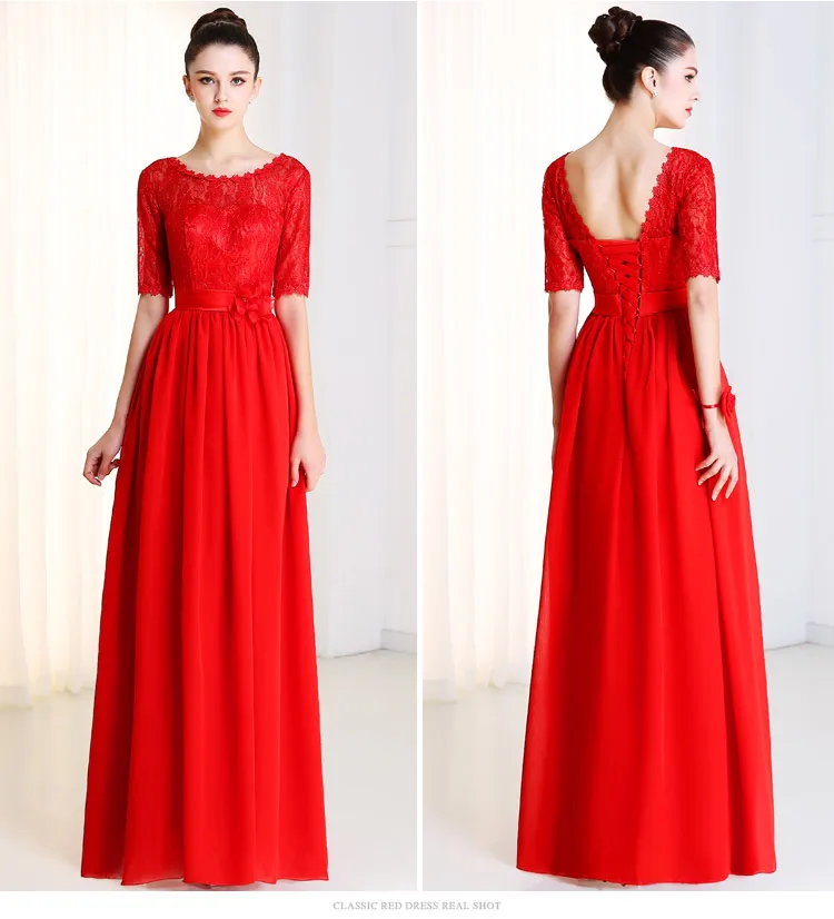 Sweet memory Red bridesmaid dress lace chiffon long dresses SW180321 | Свадьбы и торжества
