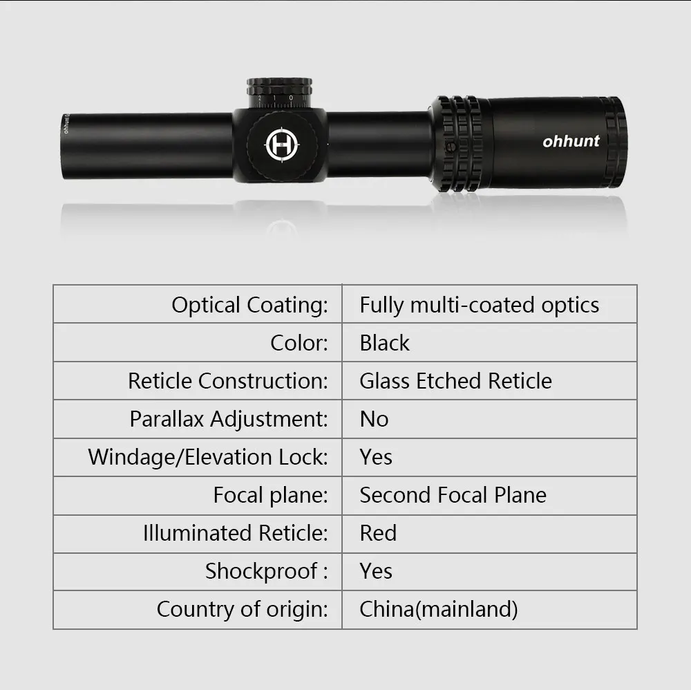 Ohhunt Guardian 1-6X24 IR охотничьи оптические прицелы компактное стекло гравированное сетка llluminate башенки замок сброс тактический оптический прицел