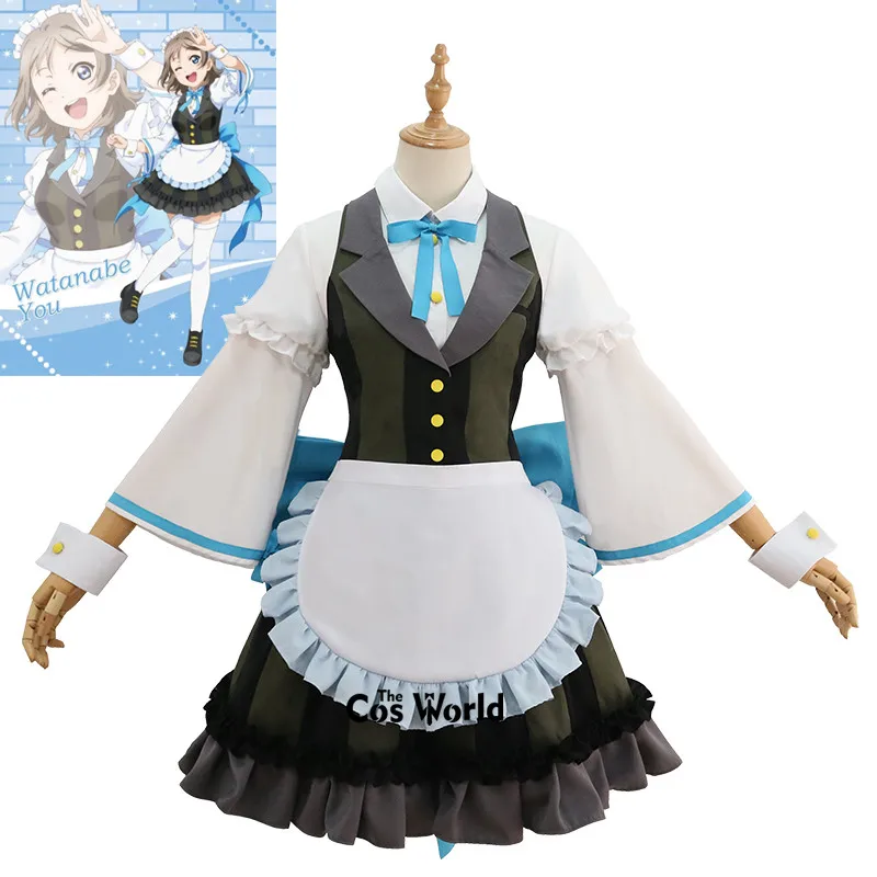 Платье фартук Love Live Sunshine Aqours Watanabe You Maid Униформа костюмы для косплея аниме| |