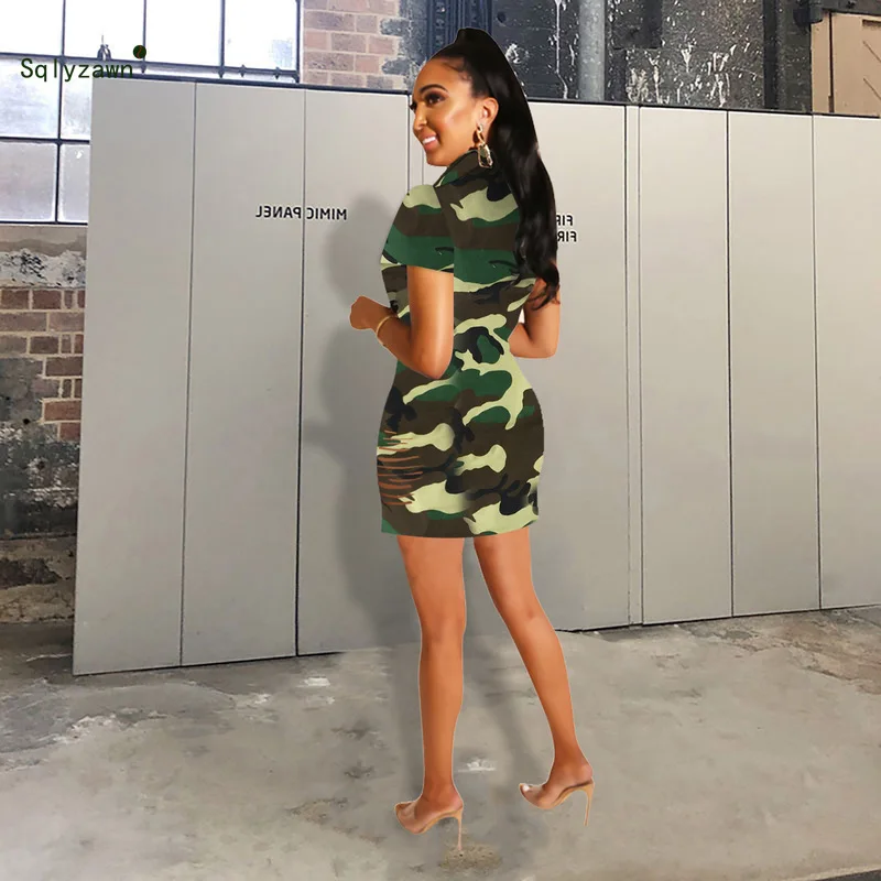 Женское мини платье с коротким рукавом винтажное облегающее камуфляжной