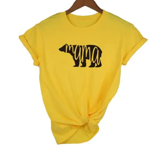 yellow t black MAMA OKOUFEN Papa и I Love детские медведя и надписью «Mama»; футболка с Семья одежда для мамы, папы и буквенным принтом Для женщин Топ короткий рукав Футболка размера плюс Прямая поставка - Цвет: yellow t black MAMA