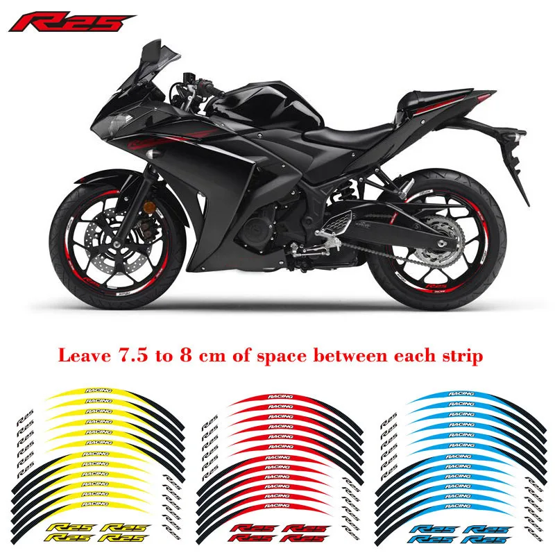 

New Motorcycle front&Rear Edge Outer Rim Sticker 17inch Wheel stripes Reflective waterproof Decals For YAMAHA YZFR25