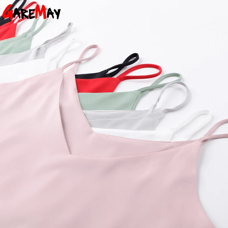шелковый топ Женщины Tank Top бретели бак летние свободные топы короткий без рукавов