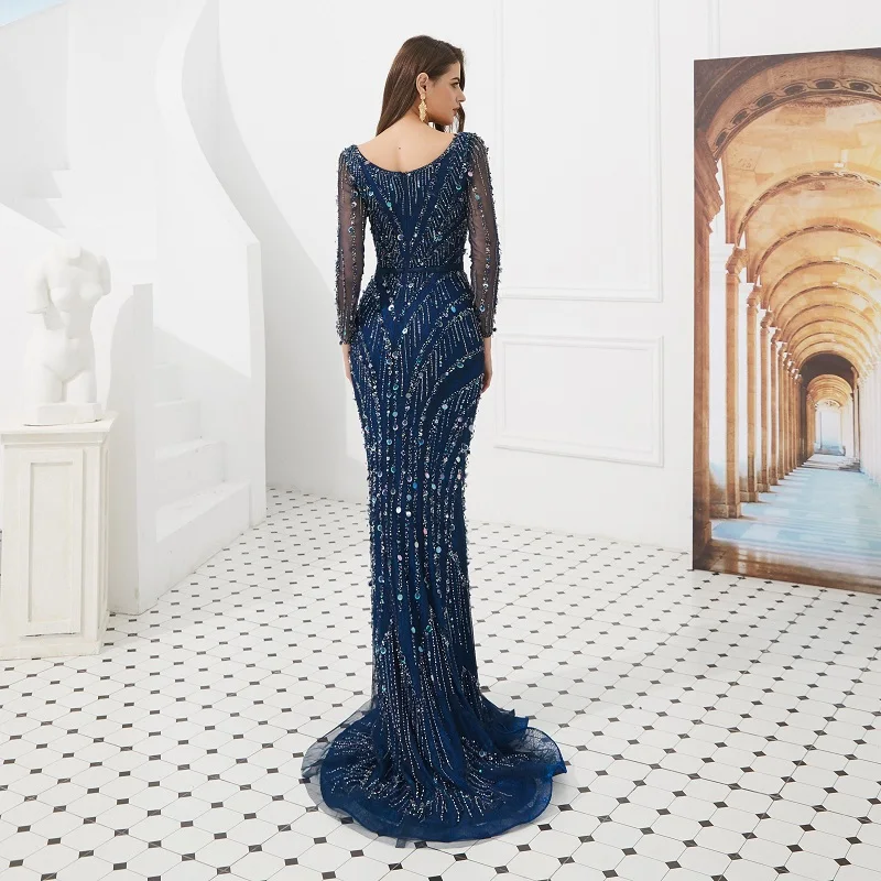 Mermaid Evening Dress Long 2019 V Neck heavy sequined beading Gown for Women dress robe de soiree | Свадьбы и торжества