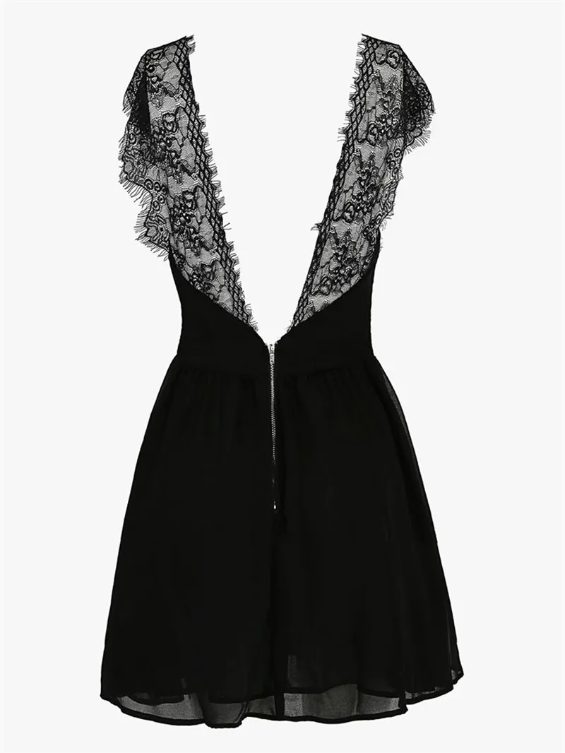 Black dress women Backless Lace Flare Dress for girls | Женская одежда