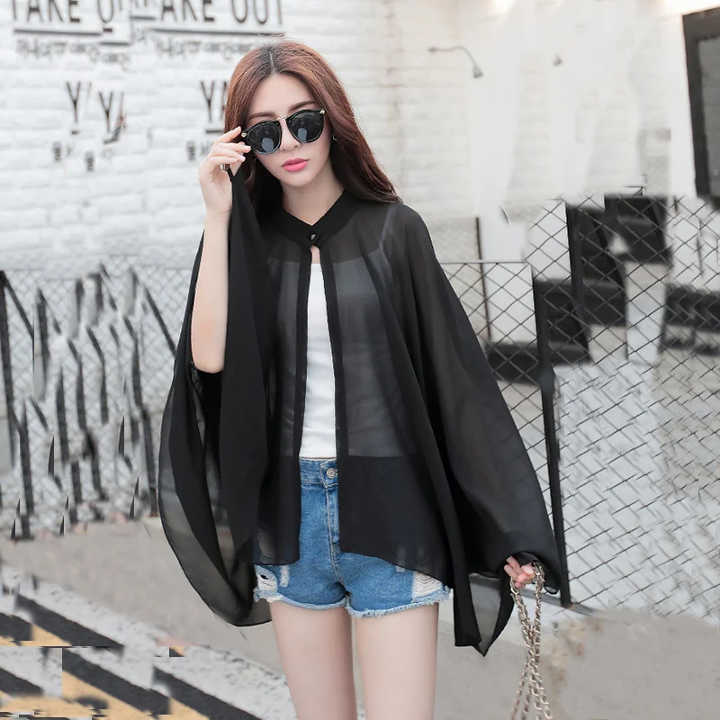 Women Chiffon Blouse Summer Sun Protection Tops Batwing Sleeve Loose Long Shirts Women's Beach Wear Open Stitch Cardigan |
