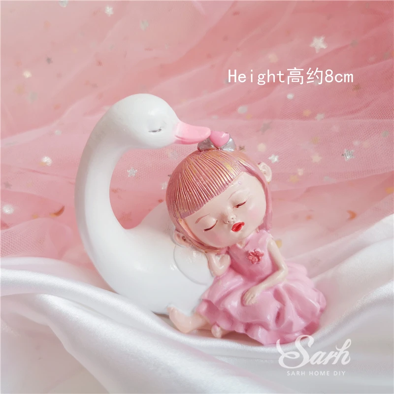 Ins Swan Girl Decorations Diamond Crown Cake Toppers Happy Birthday Children's Day for Party Decoration Lovely Gift | Дом и сад