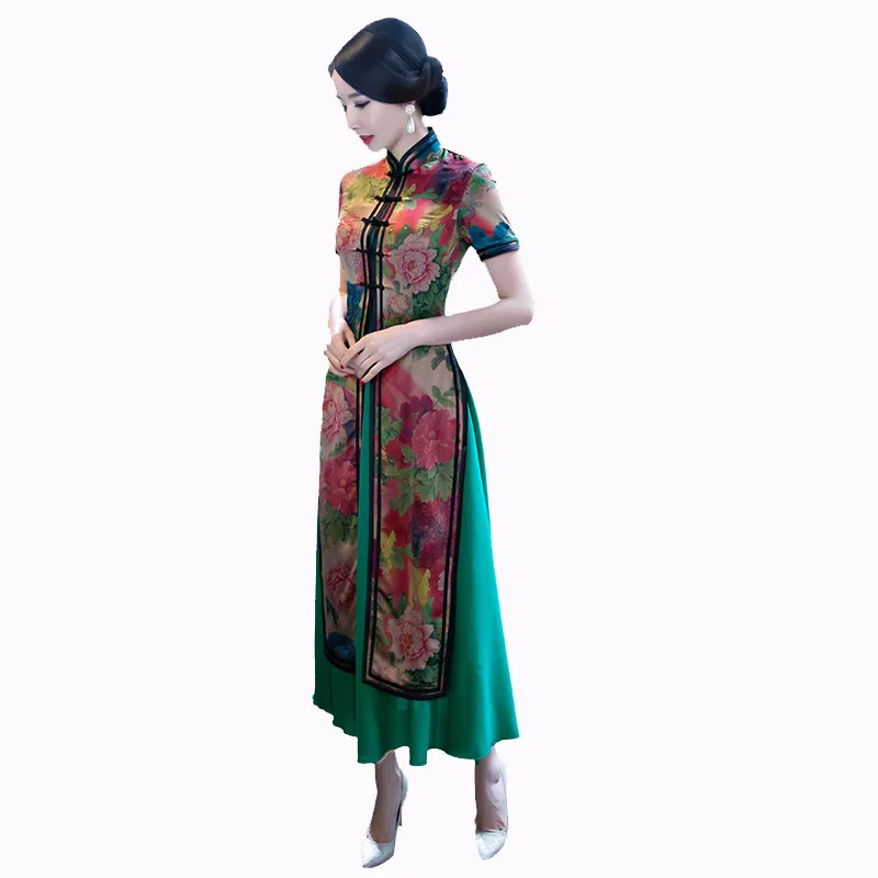 2017 New Arrival Viet Nam Style Twinset Ladies' Chinese Long Cheong-sam Vietnam Ao Dai Dresses Club Dress M L XL XXL XXXL 0422 | Женская