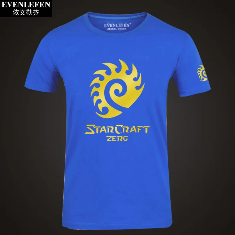 Blue2 StarCraft 2 Protoss Zerg футболка с коротким рукавом мужская игровая хлопковая с полурукавом Студенческая Большая одежда летняя - Цвет: Blue2
