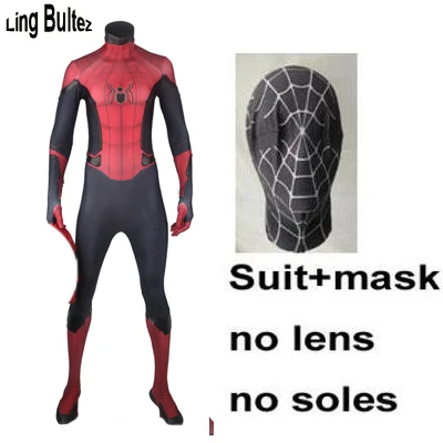 suit no lens so sole Ling Bultez высокое качество резиновый логотип черный Детали FFH Человек-паук косплей костюм для мужчин FFH Человек-паук костюм с деталями - Цвет: suit no lens so sole