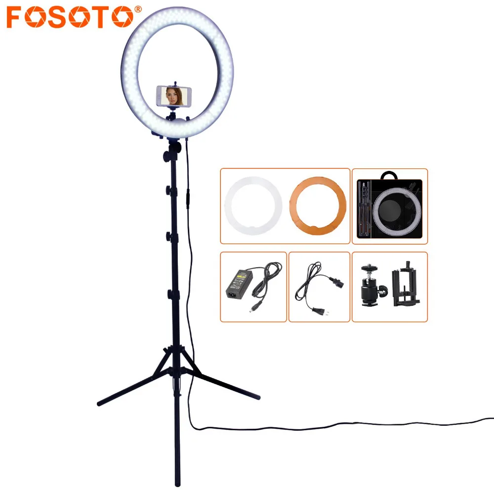 FOSOTO RL-18 5500K фотографический светильник ing с регулируемой яркостью камера фото студия телефон кольцо Лампа Фотография СВЕТОДИОДНЫЙ кольцевой светильник штатив