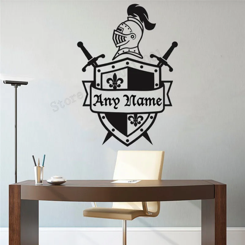 Пользовательское имя щит рыцарь Мальчики по этикету Настенная Наклейка &quotФея&quot
