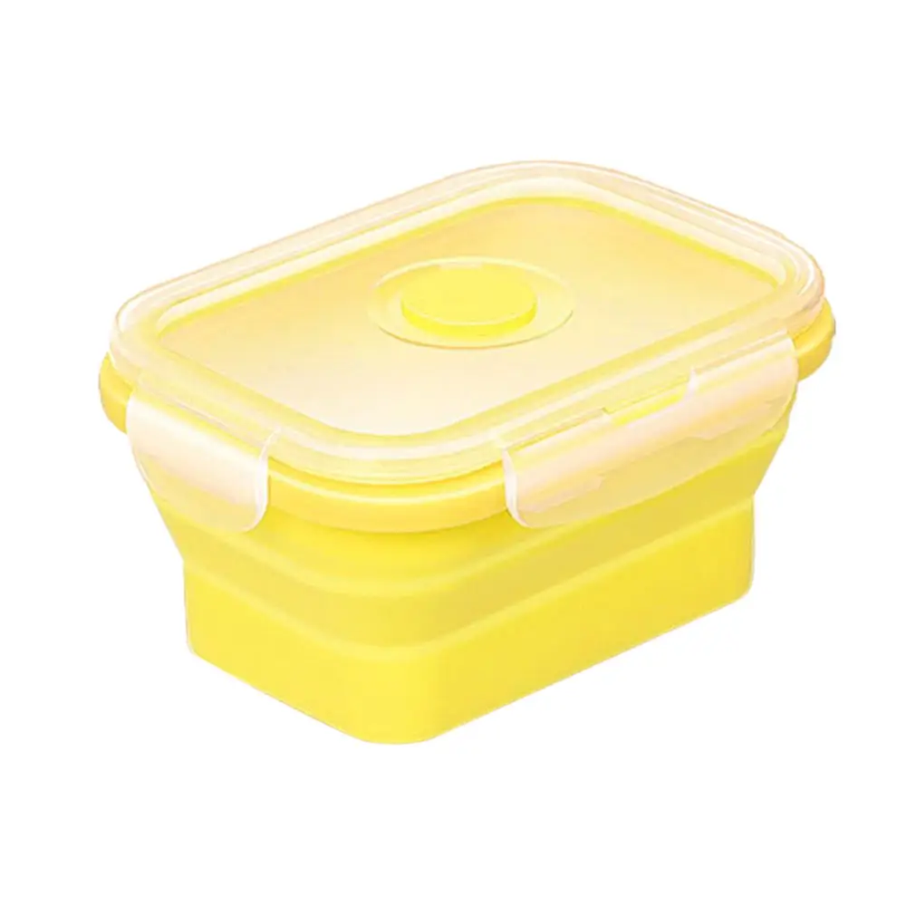 yellow 500ml Складной силиконовый Ланч-бокс складной для хранения корма контейнер складной Бенто-бокс миска для пикника кемпинга на открытом воздухе - Цвет: yellow 500ml